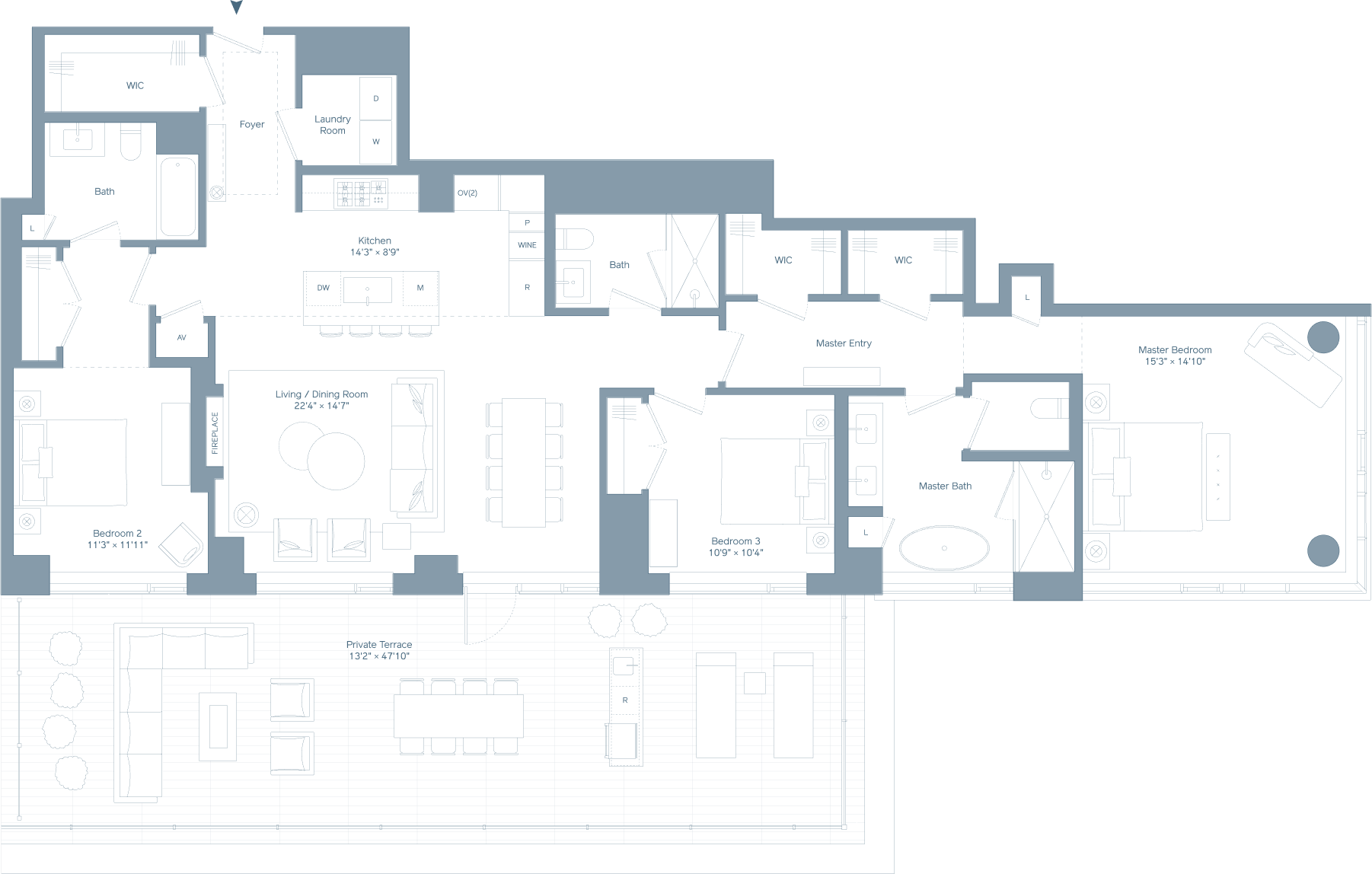 Three bedroom floorplan