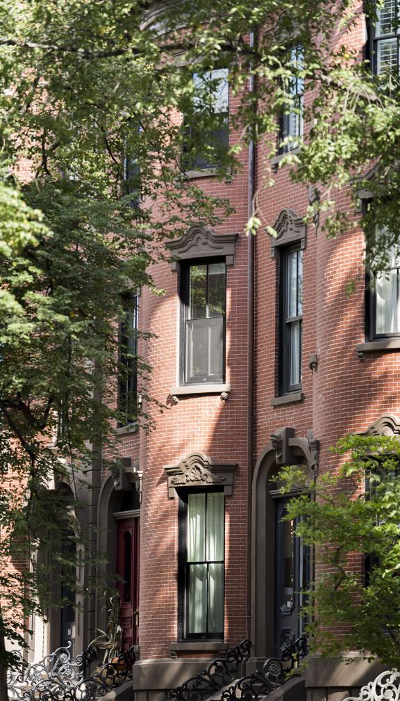 Red brick row houses