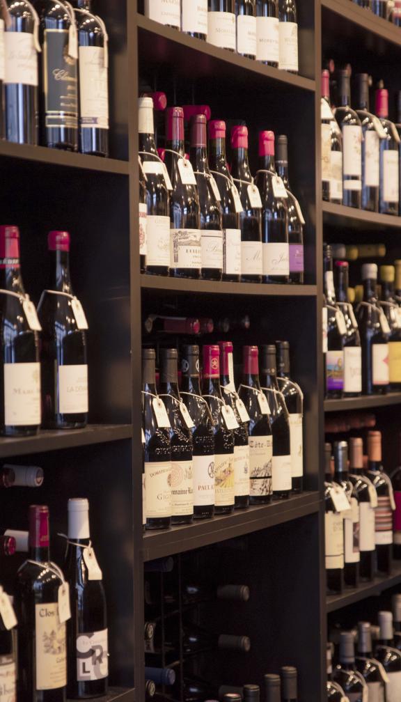 red wines on shelves